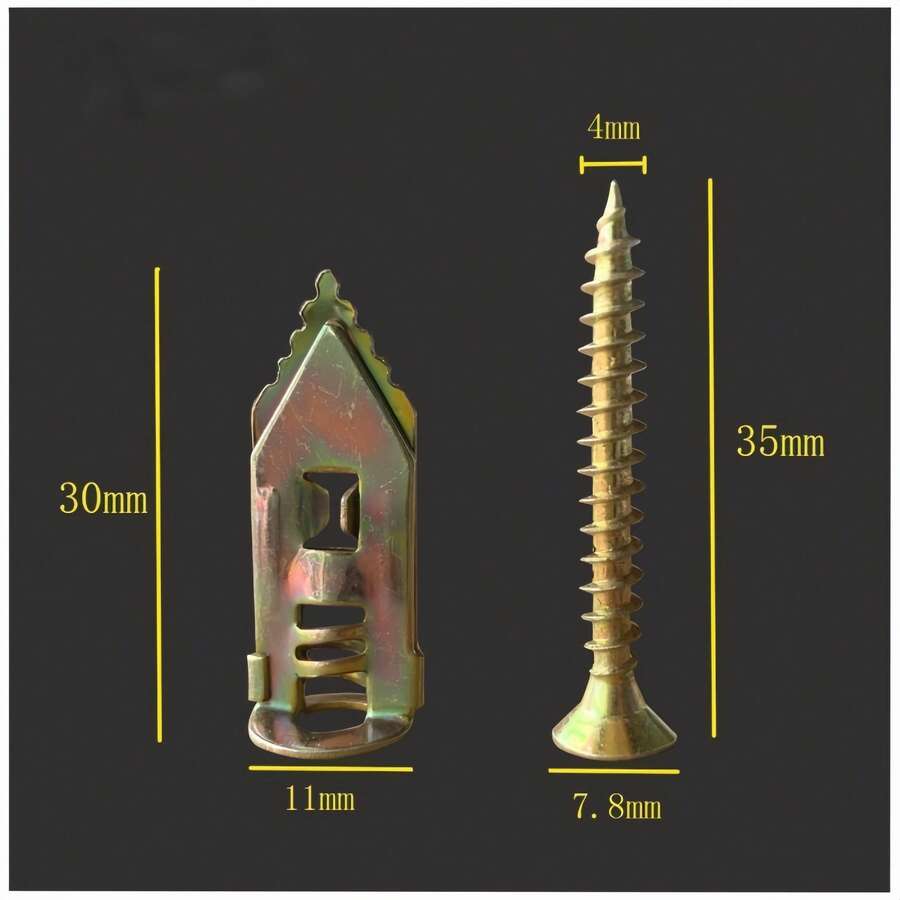 20颗/40颗新型嵌入式石膏板膨胀螺丝，便捷插入式石膏板膨胀锚栓，纤维水泥板膨胀螺丝，紧固五金钢螺丝，石膏板螺丝 - 金色 - 查看 1