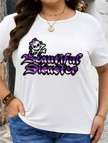 Beautiful Disaster Skull Graphic Oversized T-Shirt Women Fashion Statement Shirt Streetwear Top Casual Wear Party Outfit, It Is A Perfect T-Shirt To Give To Friends And Family On Any Holiday Or Festive Occasion, 220g - 白色 - 查看 2