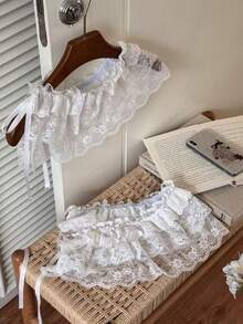 1pc Layered Lace High Waist Elastic Waist Skirt - Multicolor - View 7