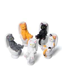 1PC Cartoon Cute Little Cat Figurine Sitting On The Toilet To Cover Its Belly Mini Desktop Landscape Figurine Suitable For Placement In Bedrooms And Tabletops - Multicolor - View 1