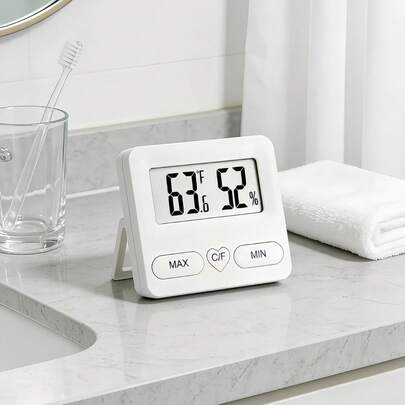 1pc Dual Display Digital Thermometer Hygrometer, MAX/MIN Data Storage + Precise Temperature & Humidity Monitoring, Suitable For Office, Bedroom, Storage Space, Black & White Minimalist Design, Practical Tool To Enhance Living & Office Quality
