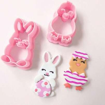 1/6 piezas Cortadores de arcilla polimérica de conejito y pollito de Pascua Kawaii de varios tamaños - Herramientas de manualidades con tema de Pascua lindas para pendientes DIY, joyería, dijes y accesorios para el cabello