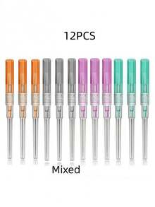 12支/套 316L不锈钢无菌一次性套管针，适用于耳、鼻、唇、腹部、舌、眉、软骨穿孔，尺寸：14G、16G、18G、20G - 多色A - 查看 12