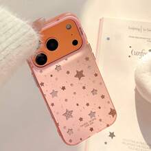 Kavenfort 1pc Silver Glitter Star Pink Star Phone Case Compatible With IPhone 17 Pro Max, 16, 11, Laser Protective Hard Cover, Cute, Girly, Geometric, Korean Style, Minimalist, Color Blocking, Niche, Ins Style - Pink - View 10
