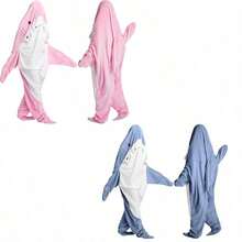 Shark Onesize Adult Kigurumi Wearable Blanket With Hood, Soft Cozy Flannel Sleeping Bag, Cute Funny Costume For Cosplay - 粉色 - 查看 3