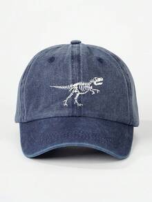 1pc Toddler/Little Boys' Distressed Washed Children's Baseball Cap With Embroidered Dinosaur Design, Bone Shaped Brim, Suitable For All Seasons - Baseball Cap - View 3