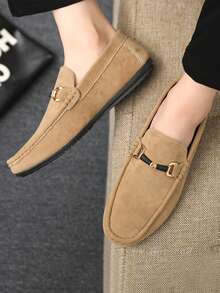 男士乐福鞋 休闲鞋 百搭莫卡辛鞋 一脚蹬渔夫鞋 宽松鞋 真皮平底船鞋 圆头男鞋 商务皮鞋 正装鞋 平底休闲鞋（鞋型偏小偏窄，建议选购大两码） - 卡其色 - 查看 7