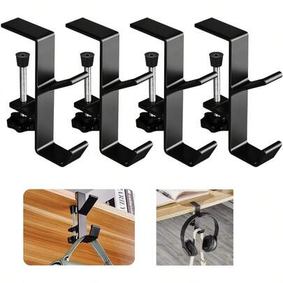 4Pcs Desk Mount Bag Holder Hook Clamp On Backpack Hanger, 2 In 1 Mantel Hanger For Garland, Portable Desk Mount Headphones Holder For Table Desk Table Hanging, Fireplace Stocking And Garland Hanger Hooks