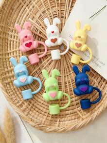 2件套硅胶吸管装饰，可爱兔子造型吸管帽，牛仔布挂饰，复古挂饰，DIY配件，保温杯的完美配件，让你的保温杯更时尚亮丽，更容易辨认，硅胶吸管帽适用于30盎司和40盎司的保温杯。 - 粉色 - 查看 8