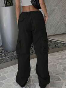 Back To School Women's Cargo Pants For Women Y2K Clothing High Waisted Travel Tactical Streetwear Casual Pants With Pockets - 黑色 - 查看 1