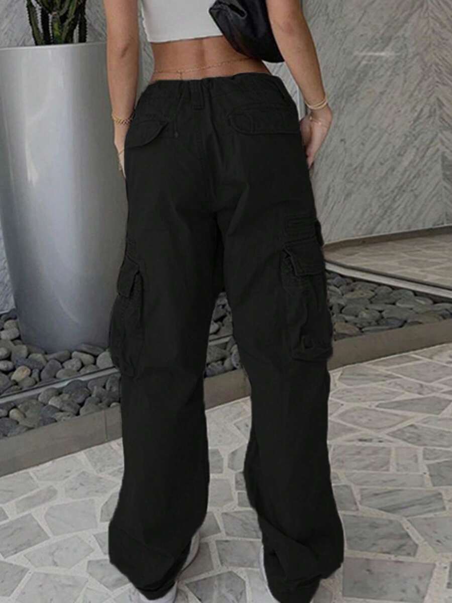 Back To School Women's Cargo Pants For Women Y2K Clothing High Waisted Travel Tactical Streetwear Casual Pants With Pockets - 黑色 - 查看 1