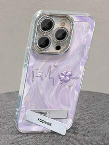 1个电镀闪光紫色三叶草镜头盖手机壳 + 3D金属支架，兼容 11/12/13/14/15/16/17/Pro Max - 紫色 - 查看 2