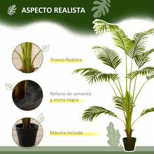 HOMCOM Palmera Areca Artificial 170 cm Árbol Artificial con 11 Hojas Realistas y Maceta de Plástico Decoración para Interior Salón Oficina Balcón Ø15x170 cm Verde - Verde - Ver 2