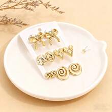 10件套波西米亚风树脂蝴蝶结多元素耳环套装，适合日常搭配、节日佩戴和送礼。 - 金色 - 查看 5