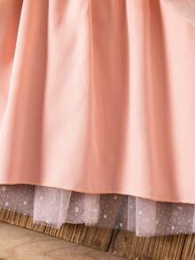 Girls Summer Fashion Glamorous Sequin Patchwork Sequins Tulle Tutu Dress Cute Bow Sweet Round Neck Sleeveless Party Dress - Coral Pink - View 11