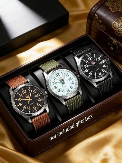 SOKI SOKI Conjunto de relojes para hombres, con pantalla de fecha, esfera redonda de moda deportiva, movimiento de cuarzo, correa de nailon, adecuado para uso diario, regalo de pareja para el Día de Acción de Gracias, sin caja de regalo incluida