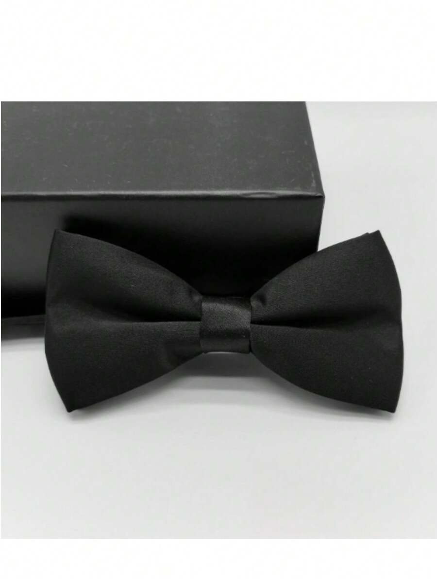 1pc Men's Black Suit Bow Tie, Black Double Layer Necktie - Black - View 1