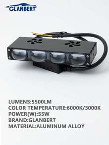 GLANBERT 超亮格栅灯，远近光一体式驾驶灯，迷你投影雾灯，适用于卡车/轿车/越野车/UTV/ATV/摩托车，白/黄工作雾灯