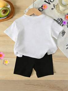 Baby Girls' All-Season Valentine's Day Themed T-Shirt Set, Gigi Love Me Collection, Cute Top & Shorts, Ideal For Daily Wear - 白色 - 查看 2
