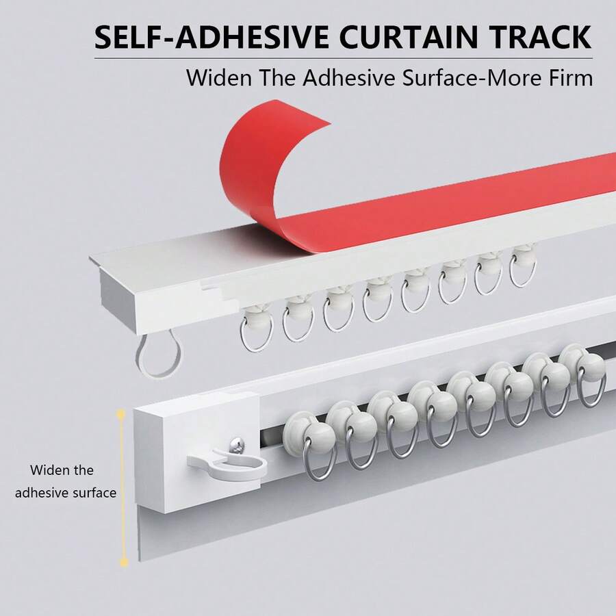 1 Set - Upgraded Wide Self-Adhesive Curtain Track, No Drill Curtain Rod, Ceiling Curtain Track, Curtain Rod, Ceiling Installation, Stick-On Curtain Rod, For Windows, Cabinets, Bathroom Shower Curtains