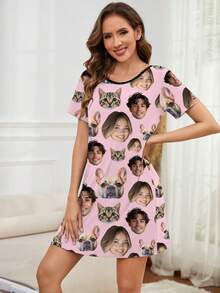 Printstory Custom Women's Nightgown, Personalized With Any Pattern, Customized With Unique Gifts Suitable For Family, Friends, Holiday Parties - Pink - View 5