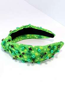 عصابة شعر مرصعة بالراين ستون على طراز أوروبي - أمريكي، عصابة شعر واسعة الحافة بطباعة نباتية وعقدة البرسيم على الطراز الرجعي، اكسسوار شعر للمهرجانات عصابة الرأس - متعدد الألوان - مشاهدة 12