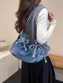 New Spring/Summer Drawstring Cloud Pleated Shoulder Bag, Crossbody Bag For Women - Blue - View 5