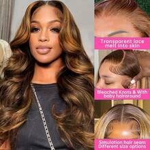 20 Inch Highlight Ombre Lace Front Wig Body Wave Lace Front Wigs Human Blended Hair 200 Density 13X4 13X6 5X5 Hd Transparent Front Wigs Human Blended Hair Pre Plucked Virgin Hair Glueless Wigs Body Wave Wigs For Women Natural Black 8Inch-34Inch Blended Hair - S4/27 - View 7