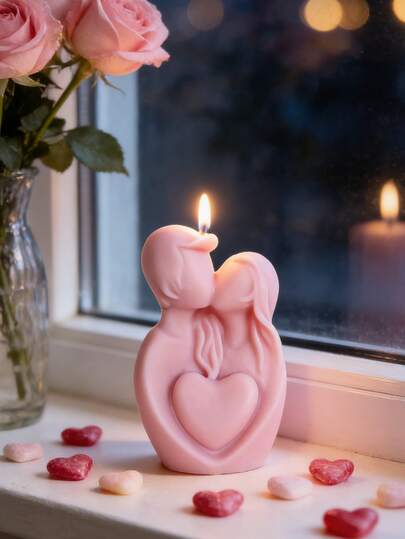 1pc Romantic Heart Couple Candle | Handmade Soy Wax Aromatherapy Candle For Valentine's Day/Wedding Season/Anniversary - Home Decoration Centerpiece Gift For Woman Women's Day Mother's Day Candles