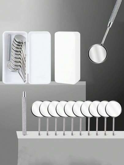 5/10pcs Stainless Steel Round Mirrors, Portable Handheld Mirrors, Thin Design Suitable For Tight Spaces, High-Quality Glass, Precise Visualization, No Double Image, Durable Material, For Eyelash Extension, Suitable For Makeup Enthusiasts