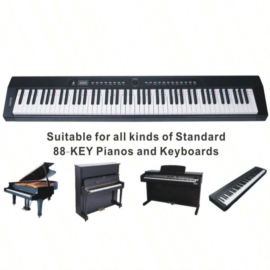 1pc Reusable Piano Key Note Guide, Easy To Install And Remove Piano Keyboard Note Labels, Fits 61/88 Full Size Keys, No Sticker Needed, Soundproof, Kalimba Thumb, Tuning Fork - Multicolor - View 1