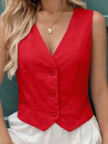 MICHELEE Elegant Women's Vest With V-Neck And Button Closure - Rojo - Ver 5