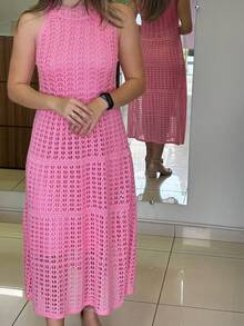 Women's Elegant Midi Knit Dress With Lining, Long, For Summer Parties, Weddings, Beach Dates, Graduations - Hồng nhạt - Xem 2