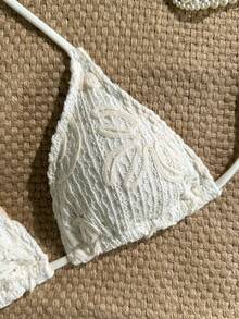 Bikinx 女士不对称条纹系带比基尼套装，时尚夏季度假 - 白色 - 查看 7