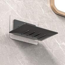 1个壁挂式沥水皂碟，水槽皂架，浴室皂架，铝制肥皂海绵收纳托盘，家居厨房浴室用品 - 黑色 - 查看 5
