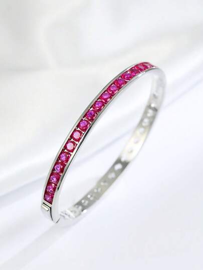 1pc S925 Sterling Silver Bracelet With Lab-Grown Gemstone, Suitable For Beach Parties, Art Salons And Other Elegant Occasions, Can Be Given To Partner On Anniversary, Deep Color Tone Exudes Luxurious Quality, Wearing It To Upscale Gatherings Adds An Elegant Touch.
