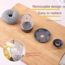 双柄+6颗PET球刷 - 按压式锅具清洁工具 - 厨房家用清洁刷 - 锅具清洁刷 - 懒人式清洁法 - 去污刷 - 彩色 - 查看 5