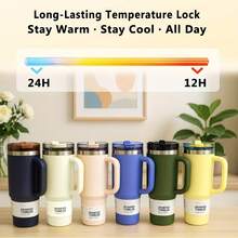 1个40盎司不锈钢便携旅行杯，带手柄、可折叠吸管和防漏盖，6种颜色可选，双层隔热，易于清洁，可重复使用，适合居家、办公、旅行，是完美的圣诞礼物。 - 彩色 - 查看 6