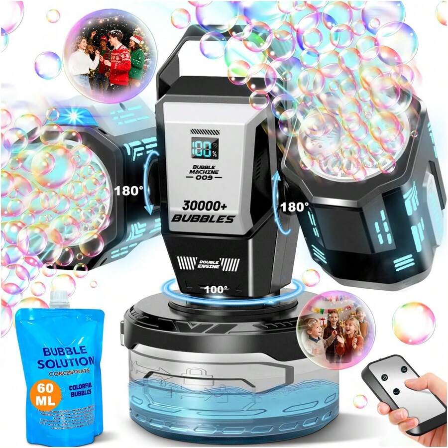 Máy tạo bong bóng sạc điện 2026 với đèn RGB: Tạo ra 30.000 bong bóng/phút, xoay tự động 360°, sạc Type-C - Máy tạo bong bóng điều khiển từ xa, thích hợp cho đám cưới, tiệc trẻ em và các hoạt động ngoài trời. - trắng - Xem 1