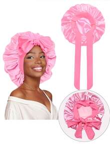 1件装丝缎系带睡帽，黑色，头巾，适合自然发型女性，可作睡帽或睡眠帽使用。 - 多色 - 查看 12