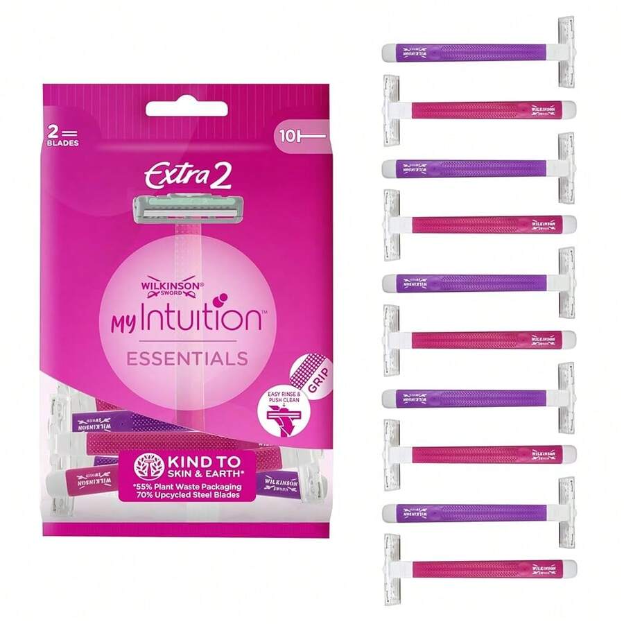 Wilkinson Sword - MyIntuition Essentials Extra 2 - Einwegrasierer - Rasierer mit 2 Klingen für Damen - Schmierstreifen mit Aloe Vera - Packung mit 10 Stück-8304 - Extra2UK - Übersicht 1