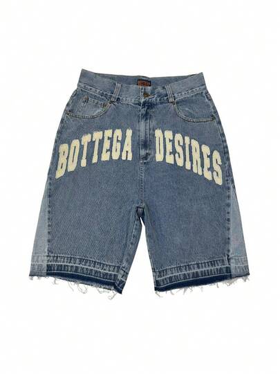 2026 New Hip Hop Y2k Fashion Men's Fried Street Loose Five-Point Pants Fashion  Brand Retro Letter Denim Shorts