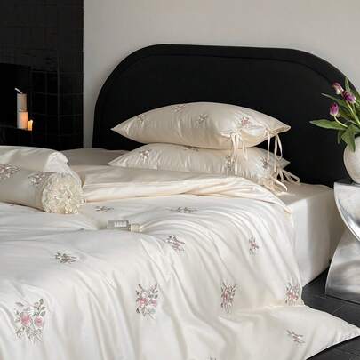 Sweetheart-Count Long-Staple Cotton Four-Piece Set Full Cotton Precision Embroidery High-End Bedding Cotton Duvet Cover ZEEO