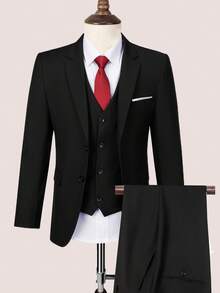 Men's Suit 3 Piece Wedding Suits 2 Buttons Slim Fit Tuxedo Set For Men Prom Casual Business Wedding Man Jacket Blazer Vest Pant XS-3XL - màu đen - Xem 1