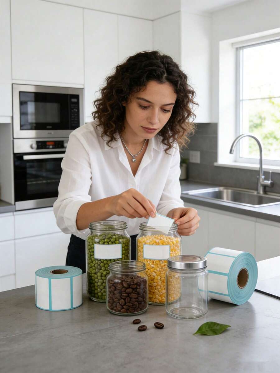 50/100/2000个/防水一次性贴纸标签，适用于冰箱/冷冻食品储存，可用于记录保质期、厨房用品、厨房配件、餐前准备、小型厨房工具。 - 白色 - 查看 1