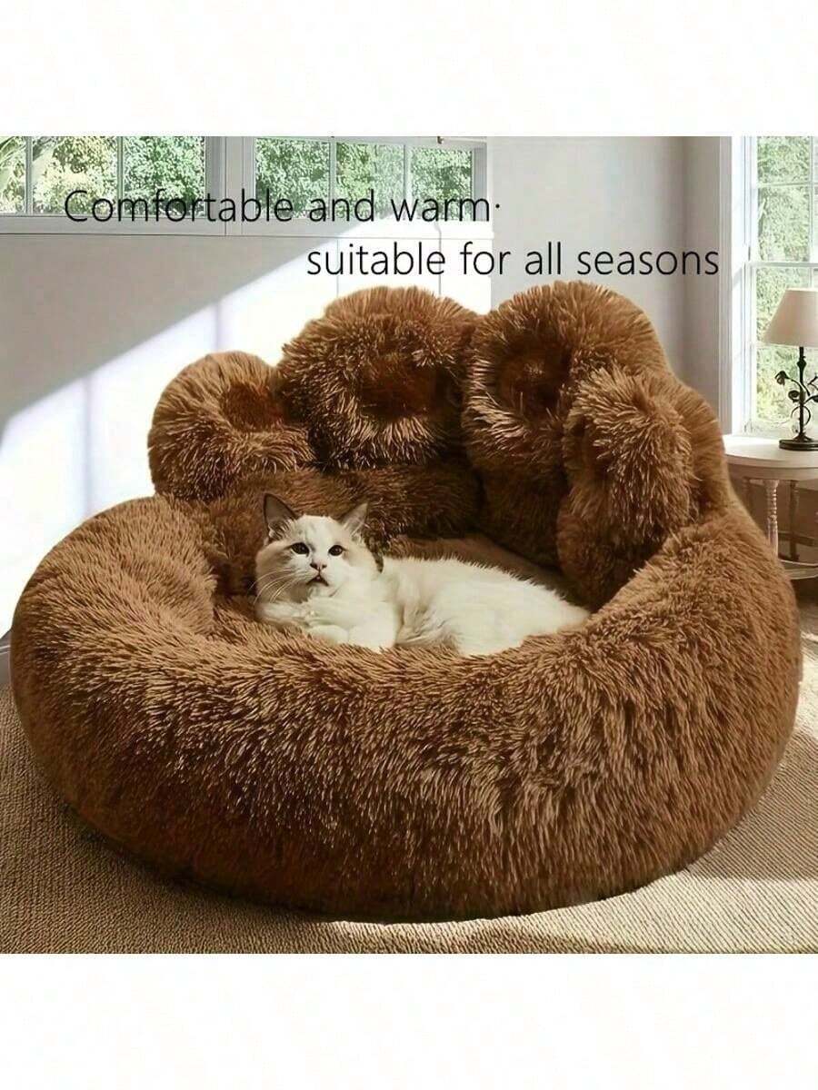 Pet Bed Pet Sofa Soft And Comfortable Bear Paw Pet Bed, Sleep Solution For Dogs And Cats. Comfortable Donut Dog Bed Luxurious Dog And Cat Pad Bed, Bring Cozy Warmth To Cats In Winter. Cute Home Decoration Comfortable For Indoor Use, Perfect Pet Gift Suitable For Small And Medium-Sized Pet Beds, All-Season Cat Sleeping Beds, Villa Sleeping Pads, Sofas - 咖啡棕 - 查看 1
