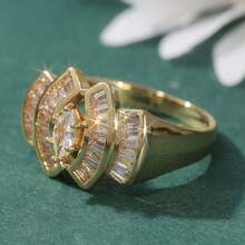 1 paire de bagues en zircone cubique doré élégantes et de luxe pour femmes, convenant pour les fêtes, les anniversaires et autres occasions - Doré - Voir 3