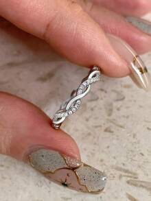 1枚S925纯银简约优雅波浪扭纹戒指，女士珠宝礼物，生日礼物，派对礼物 - 戒指 - 查看 4