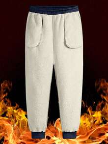 Pantalon de jogging pour femmes avec doublure thermique, pantalon de survêtement décontracté avec cordon de serrage pour temps froid, convient pour les collants d'automne/hiver - Bleu marine - Voir 5