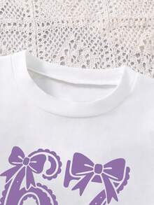 Bộ áo tay ngắn và chân váy thắt lưng in số cho bé gái - trắng - Xem 3